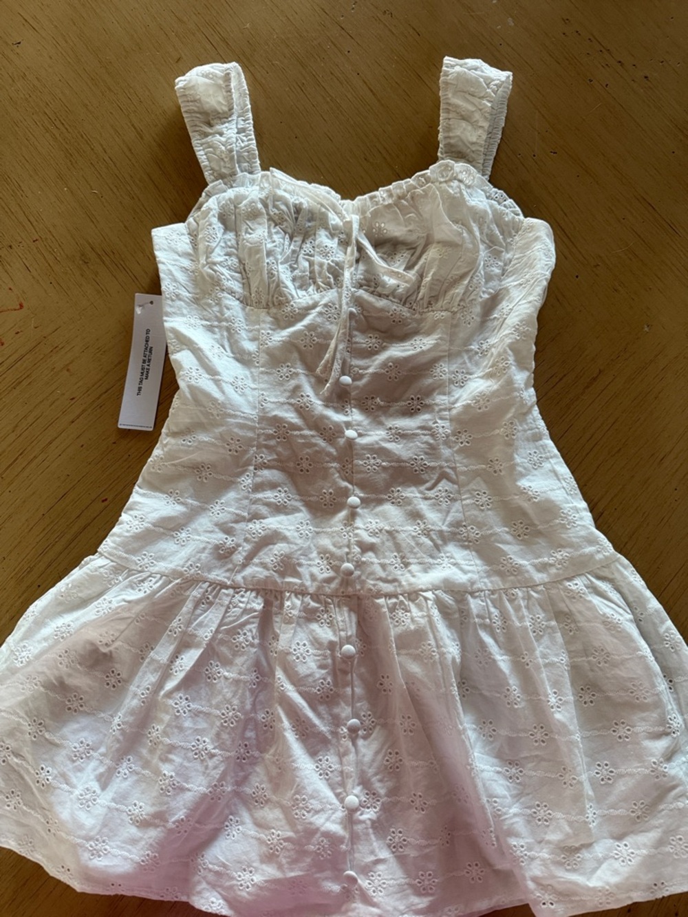White Eyelet Sundress with shorts under size 2 with Button Front. New with tags